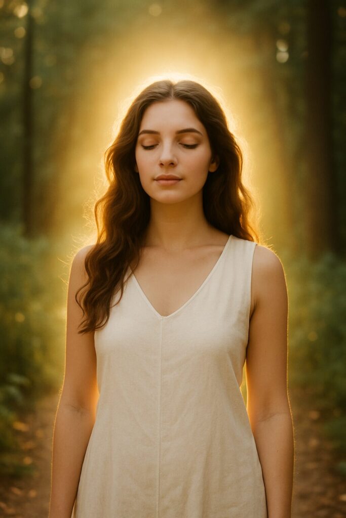 aura healing for emotional balance – woman glowing in nature