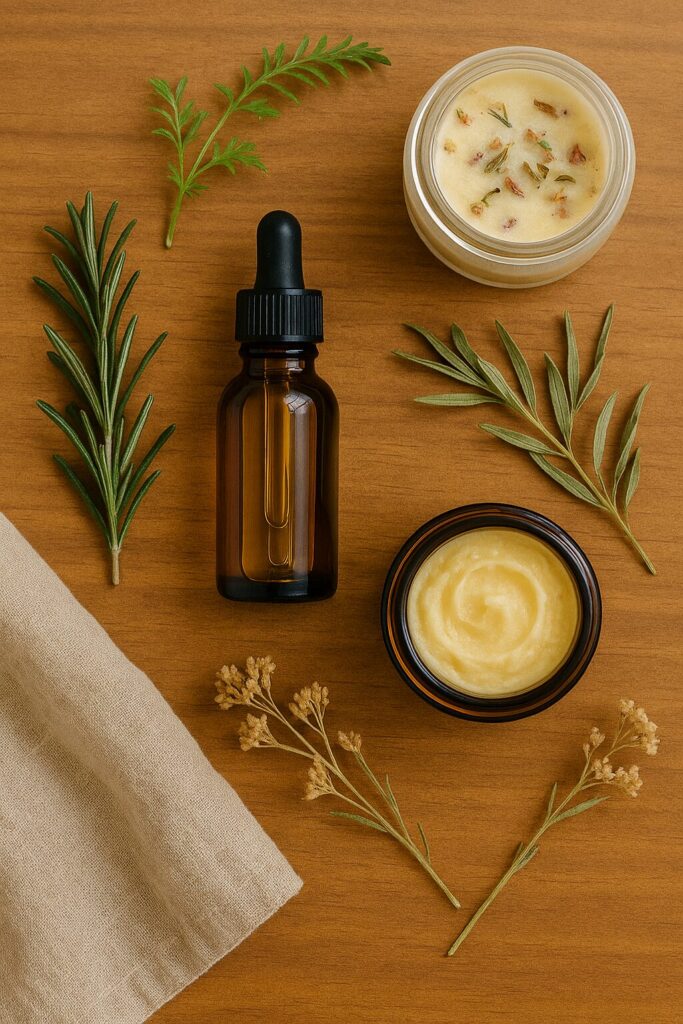 sacred skincare for awakening women – natural product flat lay
